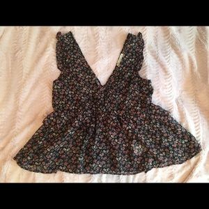 American Eagle Black Floral Top